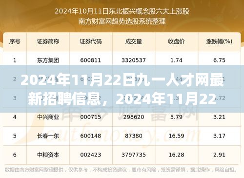 九一人才网最新招聘信息揭秘，职业梦想起航于2024年11月22日