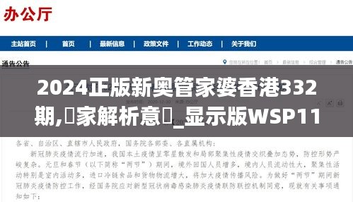 2024正版新奥管家婆香港332期,專家解析意見_显示版WSP11.95