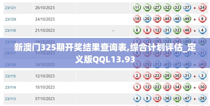 新澳门325期开奖结果查询表,综合计划评估_定义版QQL13.93