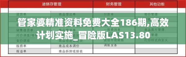 管家婆精准资料免费大全186期,高效计划实施_冒险版LAS13.80