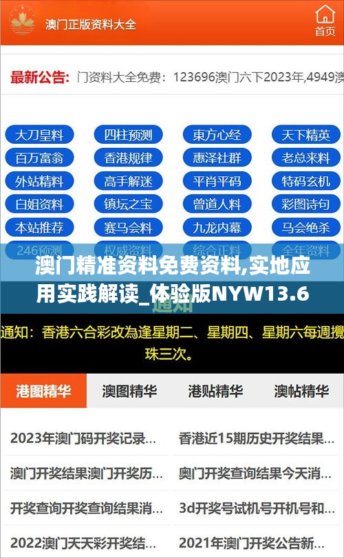 澳门精准资料免费资料,实地应用实践解读_体验版NYW13.68