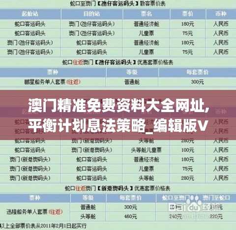 澳门精准免费资料大全网址,平衡计划息法策略_编辑版VTP13.31