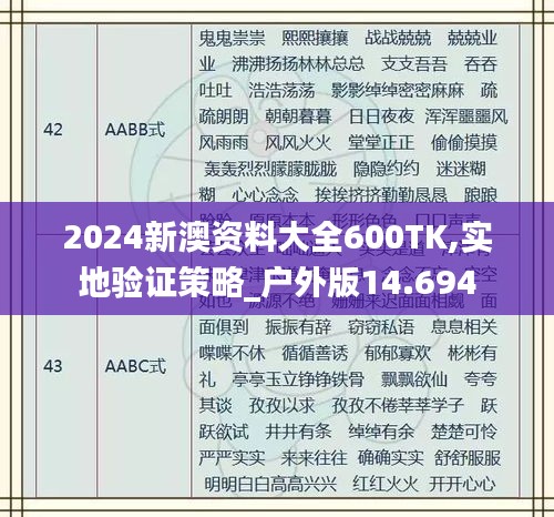 2024新澳资料大全600TK,实地验证策略_户外版14.694