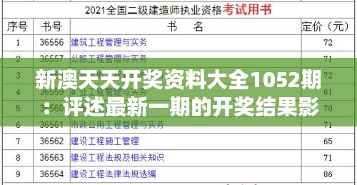 新澳天天开奖资料大全1052期：评述最新一期的开奖结果影响