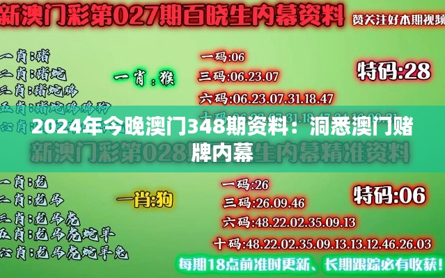 2024年今晚澳门348期资料：洞悉澳门赌牌内幕