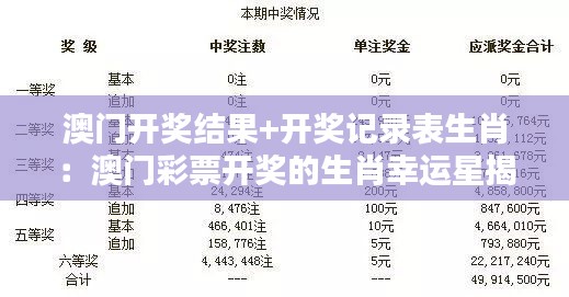 澳门开奖结果+开奖记录表生肖：澳门彩票开奖的生肖幸运星揭示