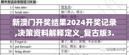 新澳门开奖结果2024开奖记录,决策资料解释定义_复古版3.847