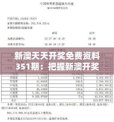 新澳天天开奖免费资料351期：把握新澳开奖动态，智取财富先机