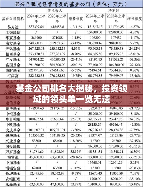基金公司排名大揭秘，投资领域的领头羊一览无遗