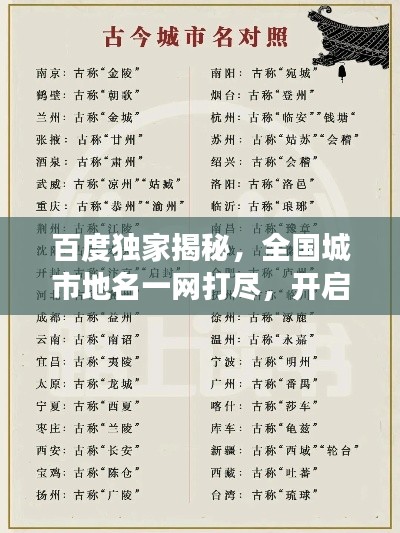 百度独家揭秘，全国城市地名一网打尽，开启你的中国地名探索之旅！