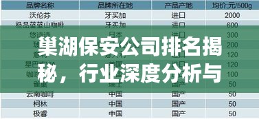 巢湖保安公司排名揭秘，行业深度分析与评估！
