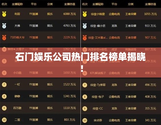 石门娱乐公司热门排名榜单揭晓！