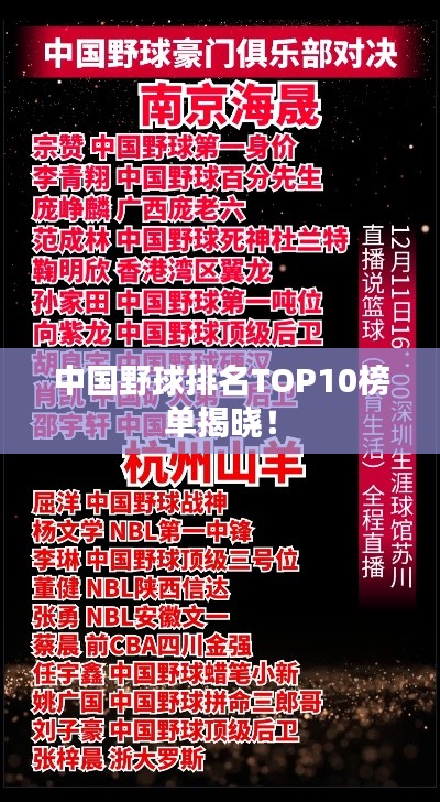 中国野球排名TOP10榜单揭晓！