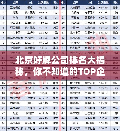 北京好牌公司排名大揭秘，你不知道的TOP企业榜单！